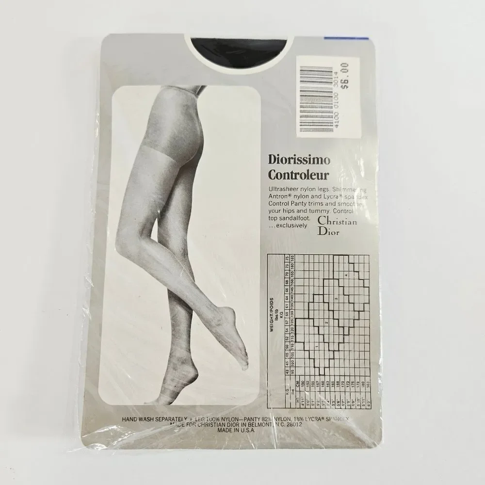 Vintage Christian Dior Control Top UltraSheer Sandalfoot Pantyhose Jet Black 3